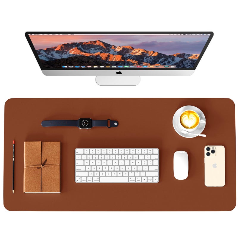 WAYBER Leather Desk Pad Protector, Waterproof Mouse Pad, PU Desk Mat, Office Desk Cover, Desk Writing Mat for Office/Home/Work/Cubicle (Brown/Gray) 31.5x15.7in - Image 1